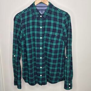 TOMMY HILFIGER Women's Blue & Green Plaid Longsleeve Button Down Shirt Size S/P